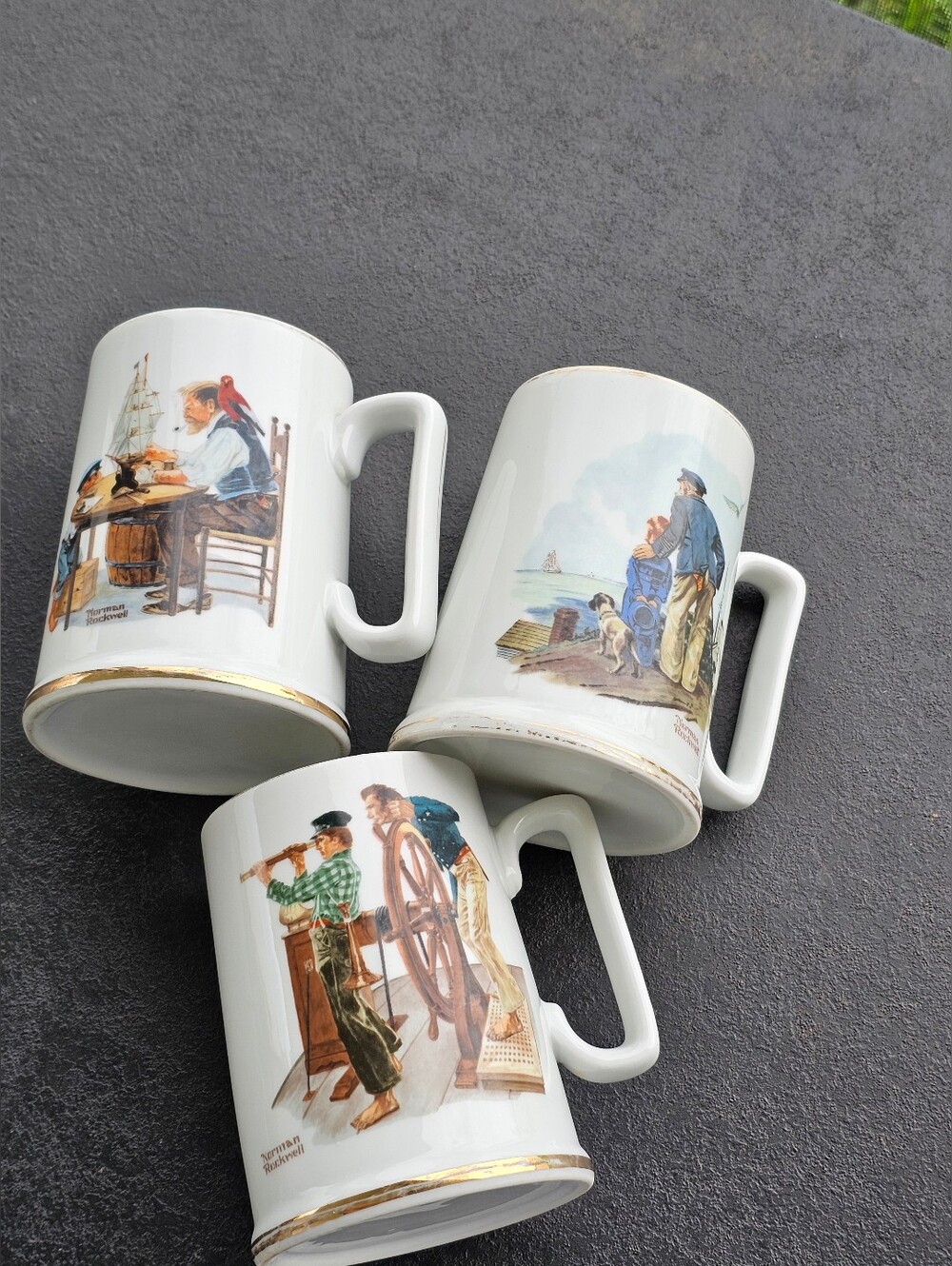 vintage Rockwell Collection Mugs Porcelain 12 oz. Mugs set of 3